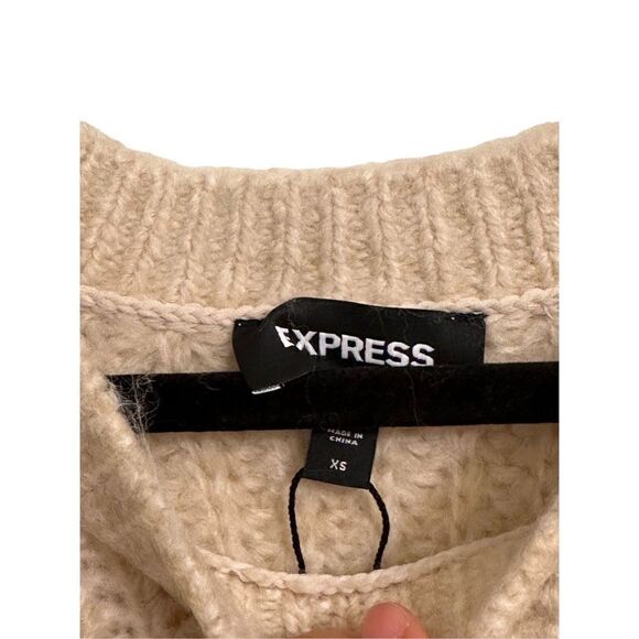 Express XSmall Open Cable Raglan Sleeve Sweater - beige - Picture 5 of 15
